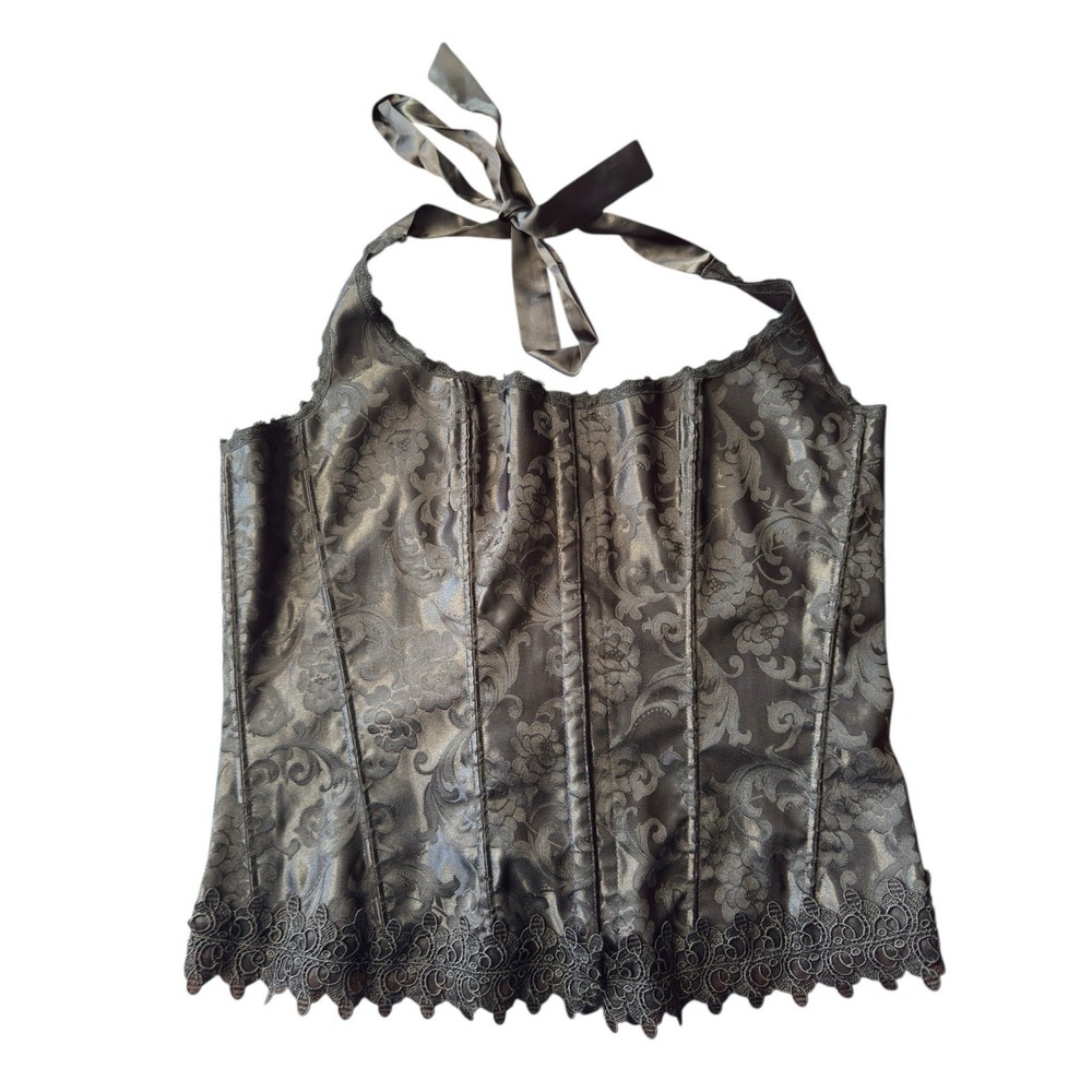 Vtg Y2k Corset Bustier Black Lingerie Lace Vamp Goth Romantic Steampunk Halter‎